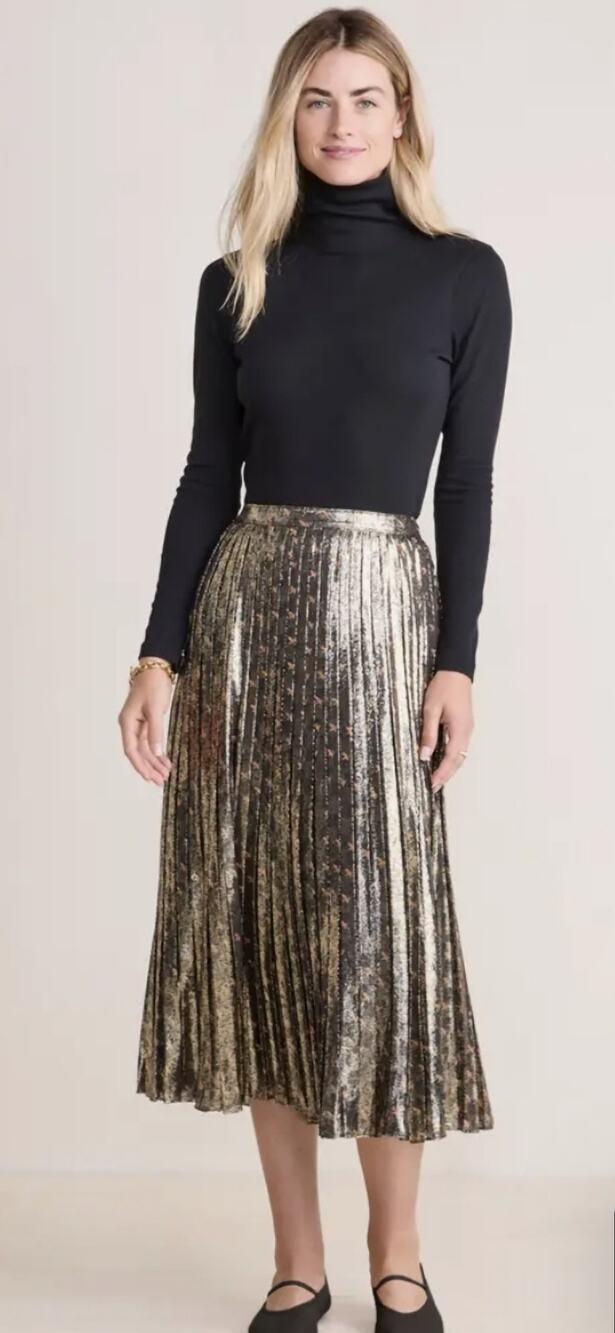 Women's Metallic Pleated Midi Sexy Romantic Skirt Vineyard Vines Size L NWT
